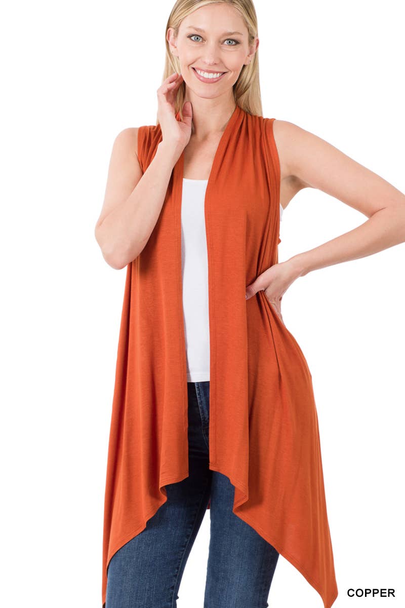 Sleeveless Draped Open Front Cardigan