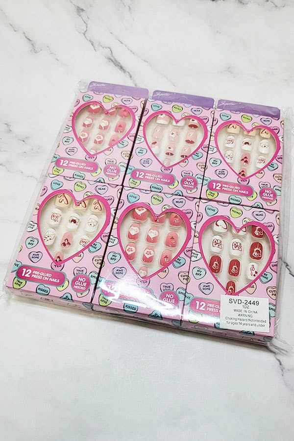 Valentine's Day Kids Pre Glued Press On Nail Set