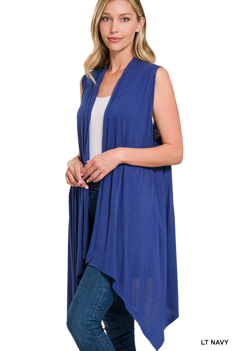 Sleeveless Draped Open Front Cardigan