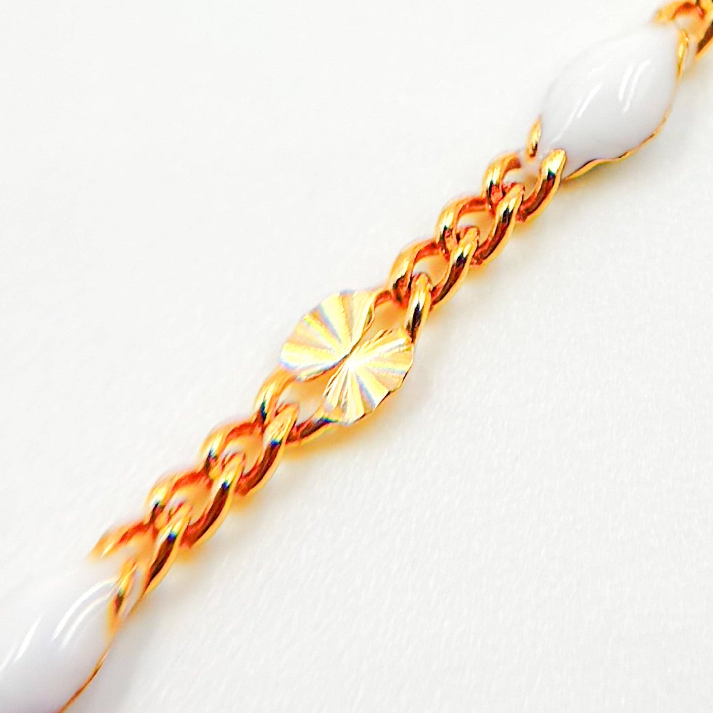 Gold Filled White Color Enamel Marina Link Chain