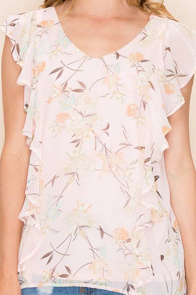 Women Floral Print Ruffle Blouse