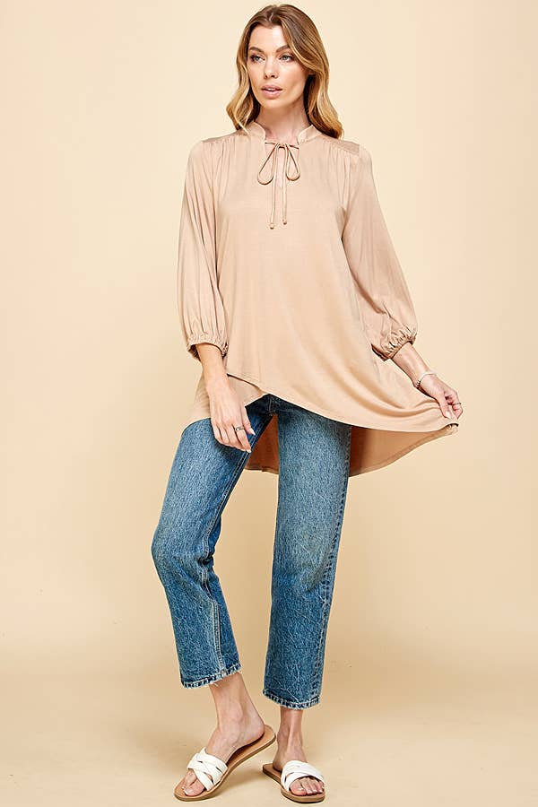 Plus Solid Collar Band Wrap Top With Tie