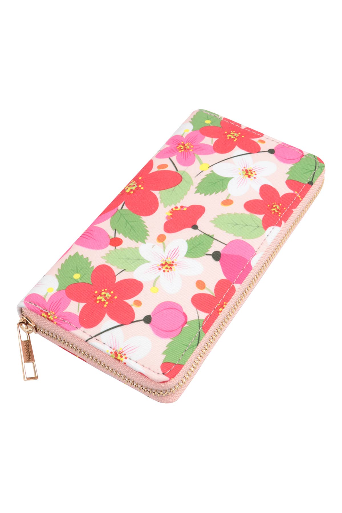 Flower Print Leather Zipper Wallet: Gray