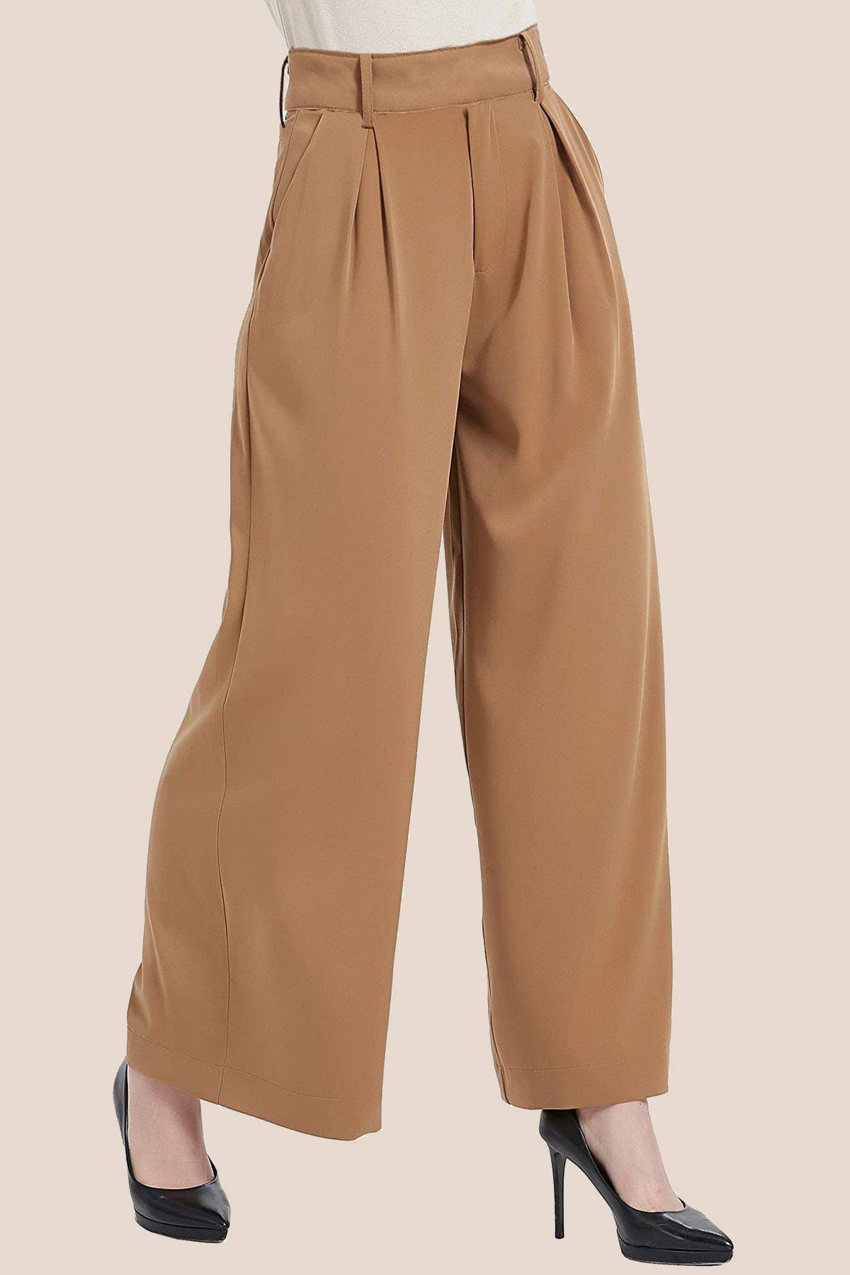 Solid color formal office pull on dressy pants with pockets