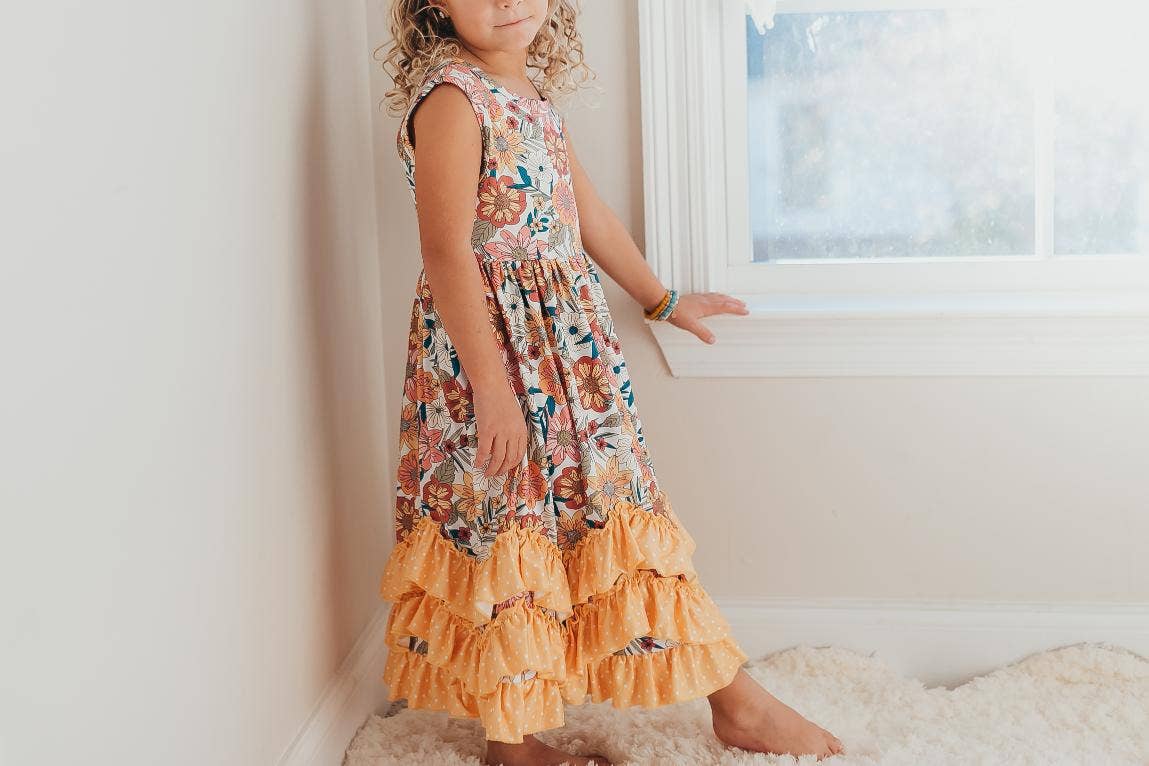 cute easter dress Kids Retro Butter Floral 3 Ruffle Spring Summer Easter Dress