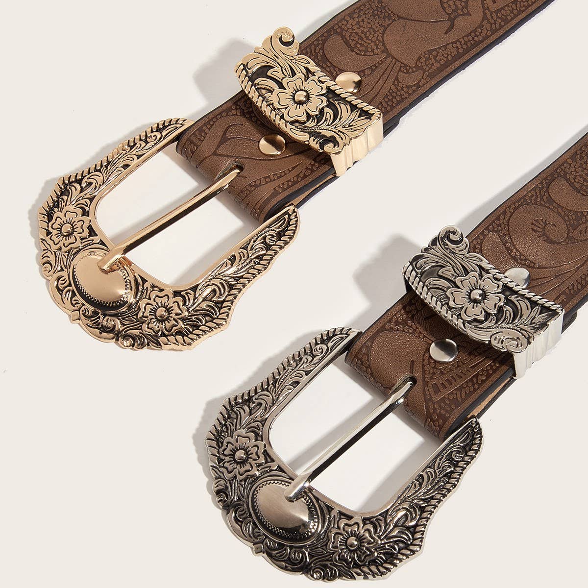 Brown Textured Printed Belt