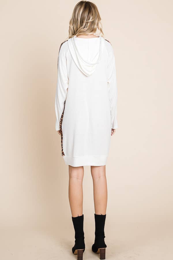 Animal Contrast Strip Hoodie Dress