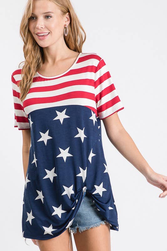 Short Sleeve Stripe and Star Print Flag