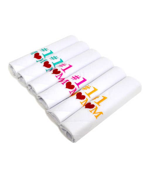Women's "#1 Mom" Cotton Embroidered Handkerchiefs 6pcs Set