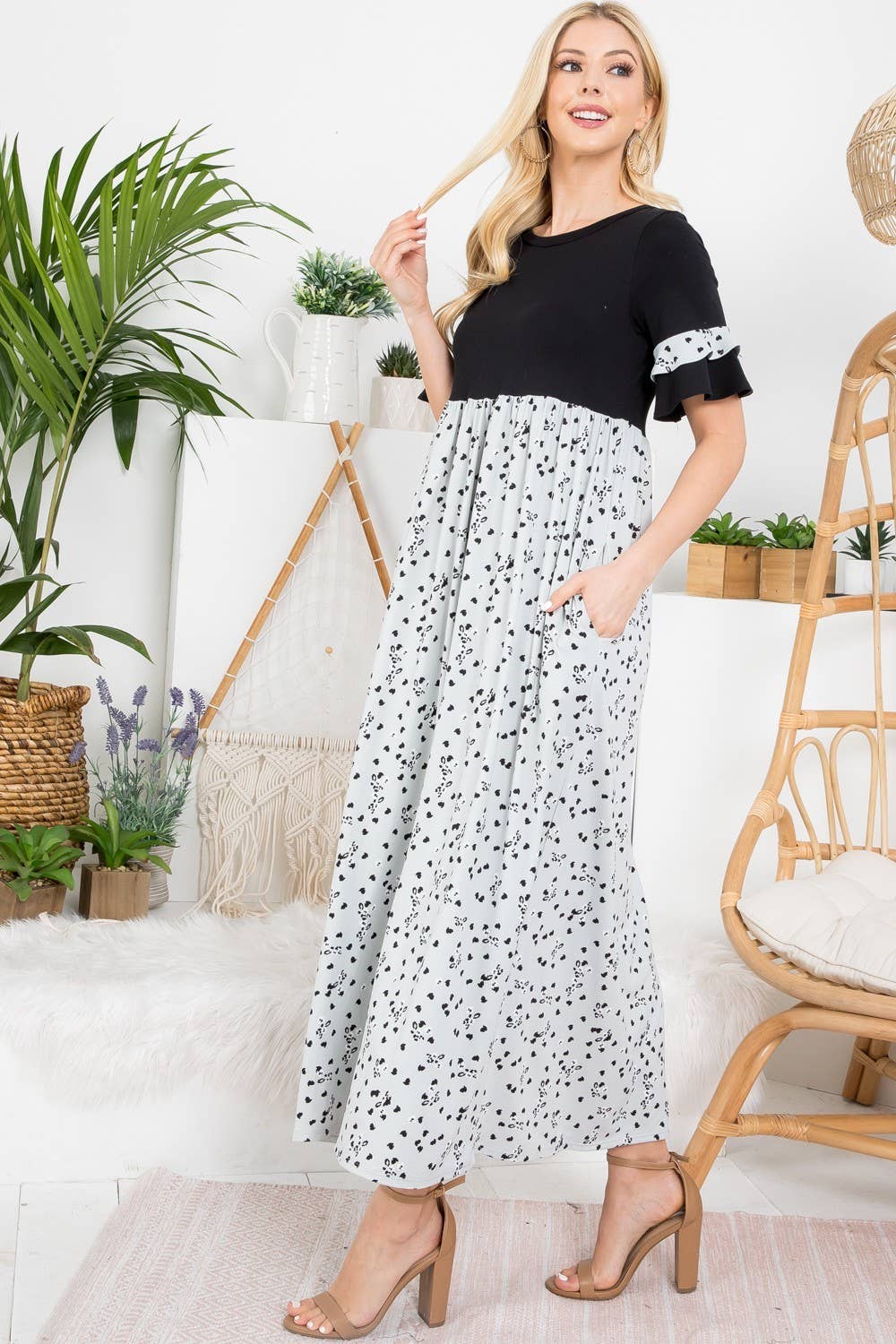 Multi Color Block Floral Print Dress