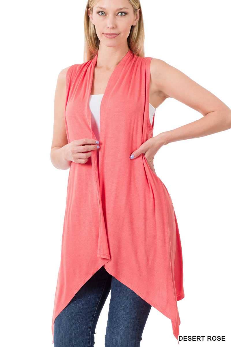 Sleeveless Draped Open Front Cardigan