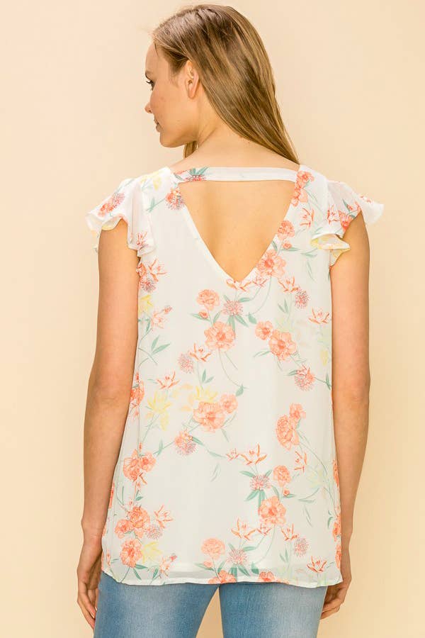 Women Floral Print Ruffle Blouse