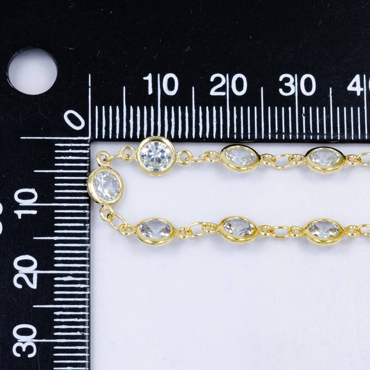 14K Gold Filled Clear CZ Round Bezel Unfinished Chain by Yard | Roll-1539