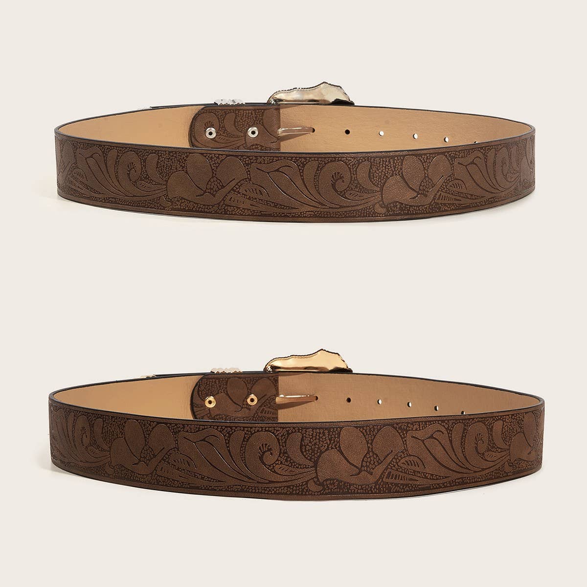 Brown Textured Printed Belt