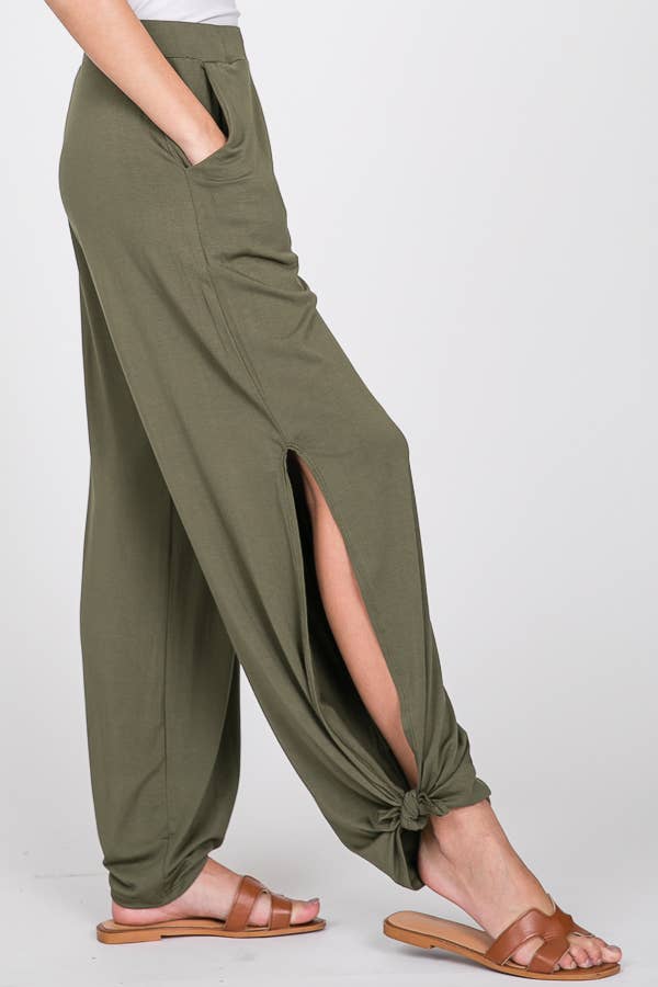 Split Side Tied Hem Pants