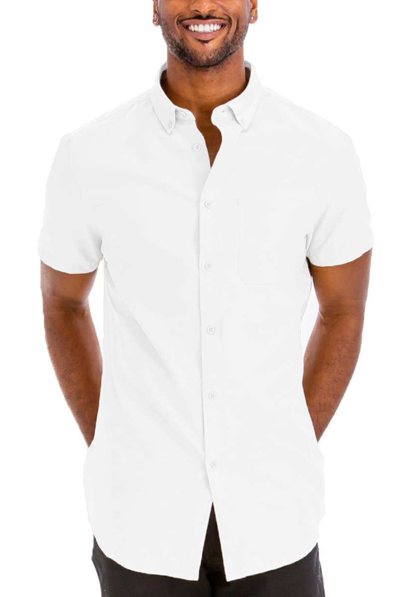 Solid Chambray Short Sleeve Button Down Shirt