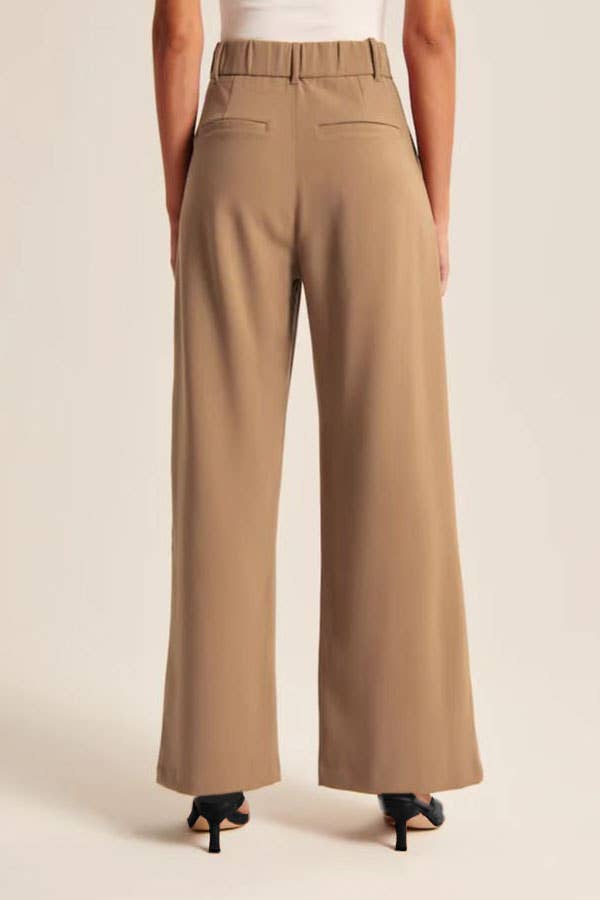 Solid color formal office pull on dressy pants with pockets