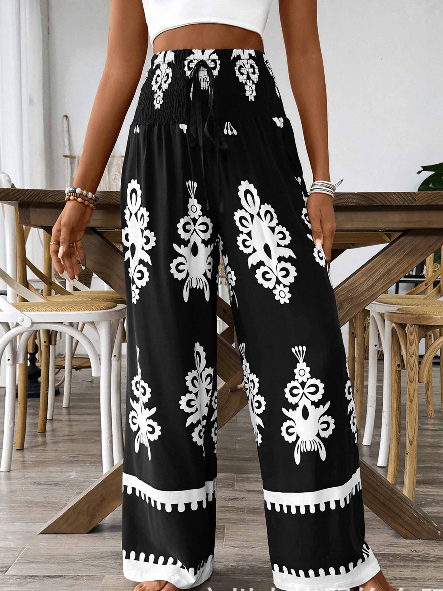High Waisted Casual Printed Pants