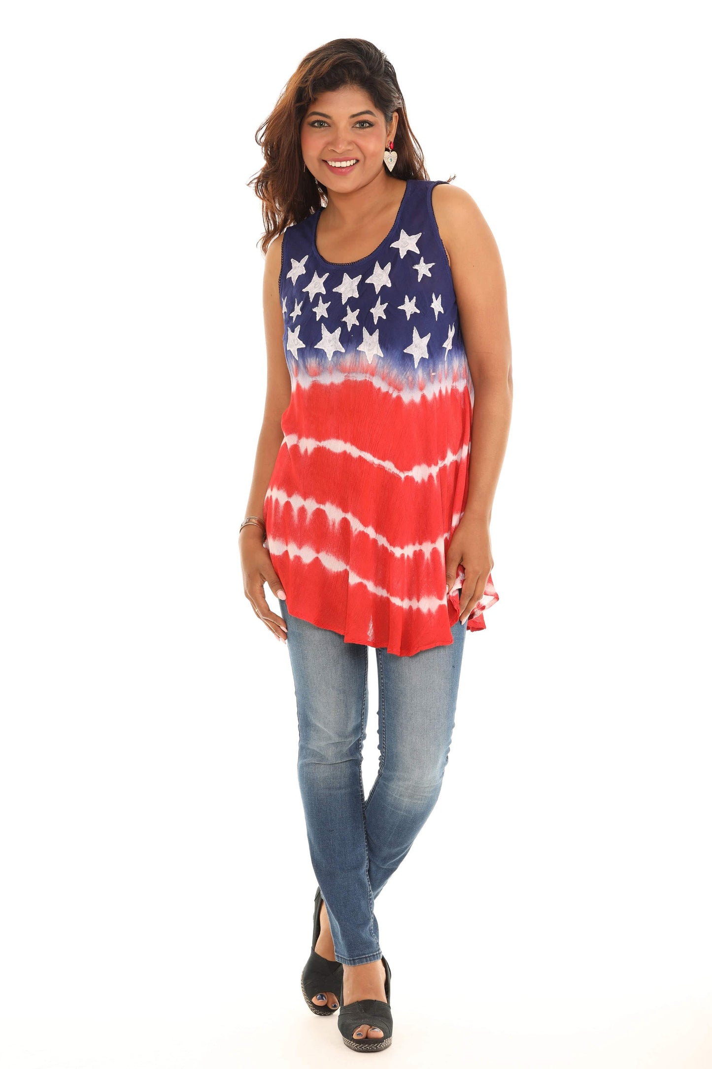 Blue & Red American Flag Sleeveless Side-Slit Top