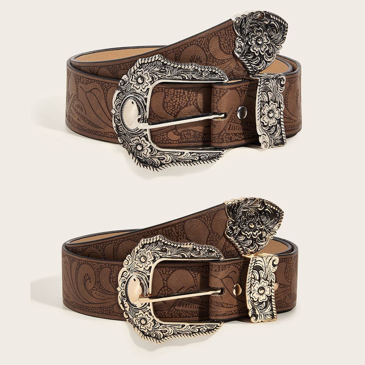 Brown Textured Printed Belt