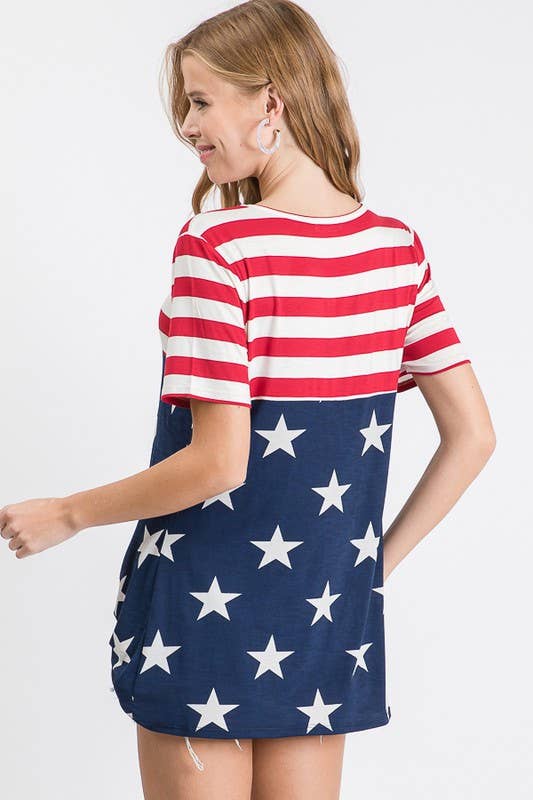 Short Sleeve Stripe and Star Print Flag