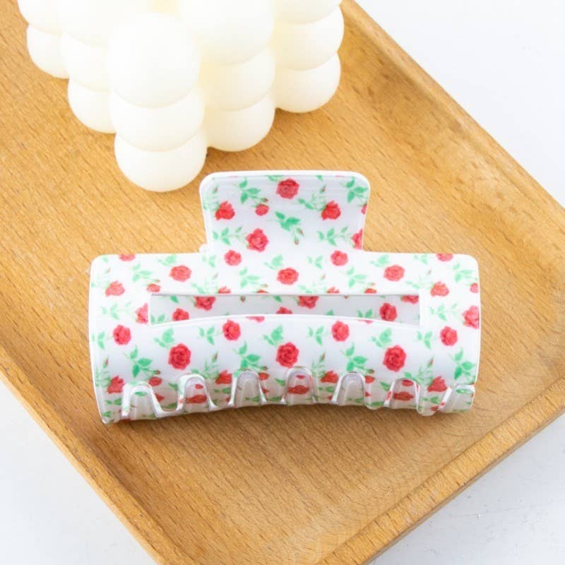 JUMBO DITSY ROSE RECTANGLE HAIR CLAW CLIPS