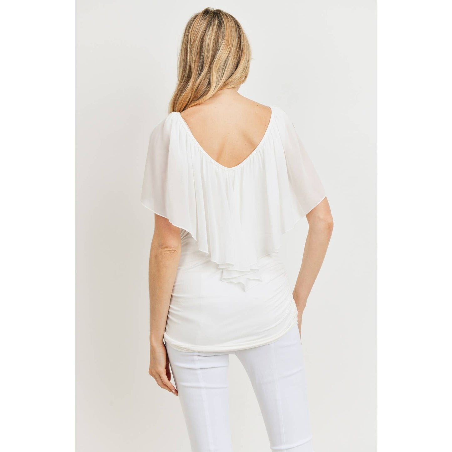 Ruffle Cold Shoulder Scoop Neck Maternity Blouse