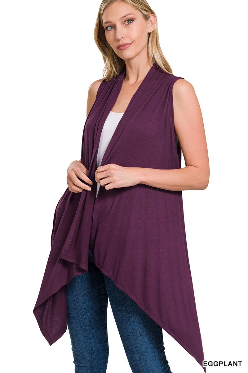 Sleeveless Draped Open Front Cardigan