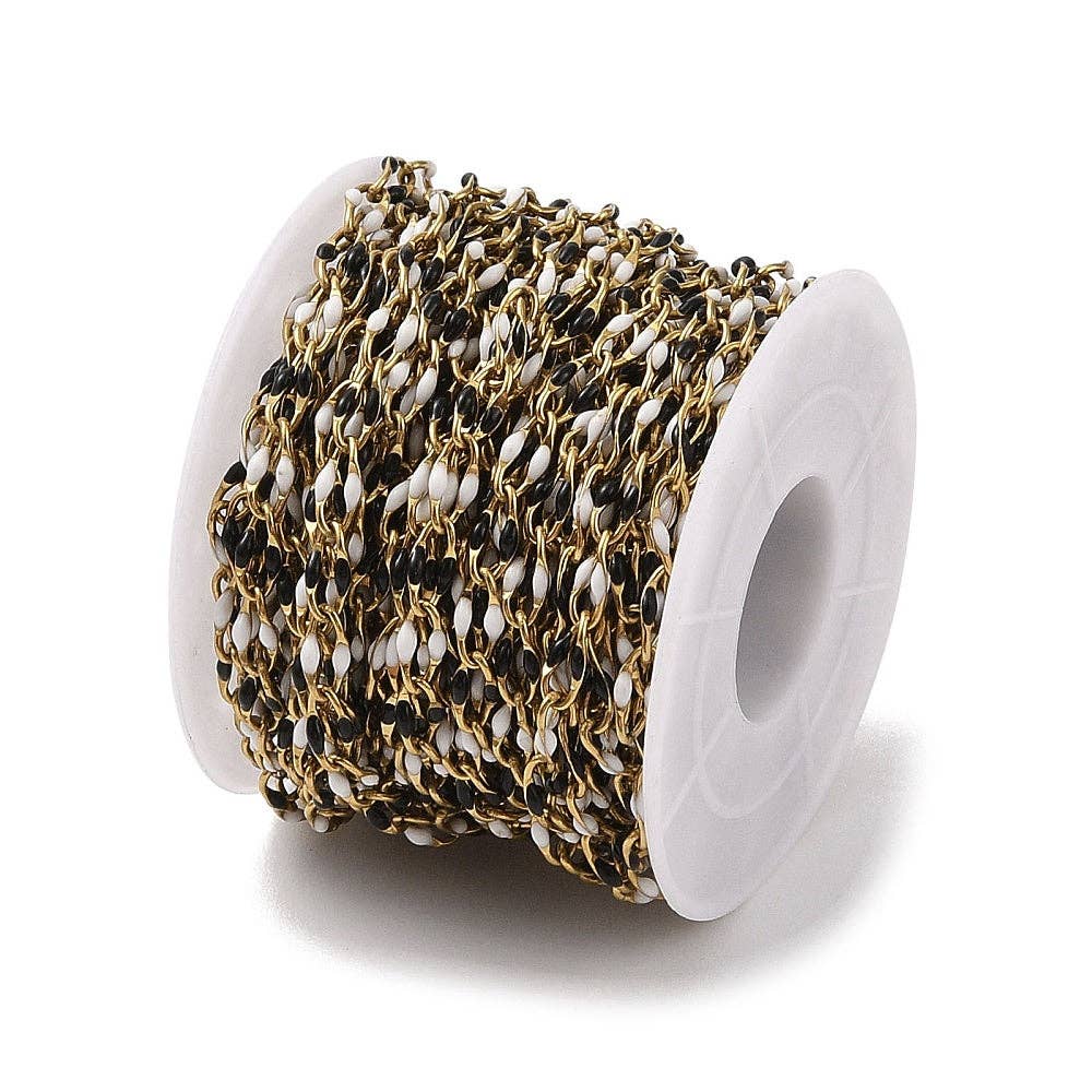 Oreo Enamel Link Chain By the Foot - Ion Plated Stainless Steel