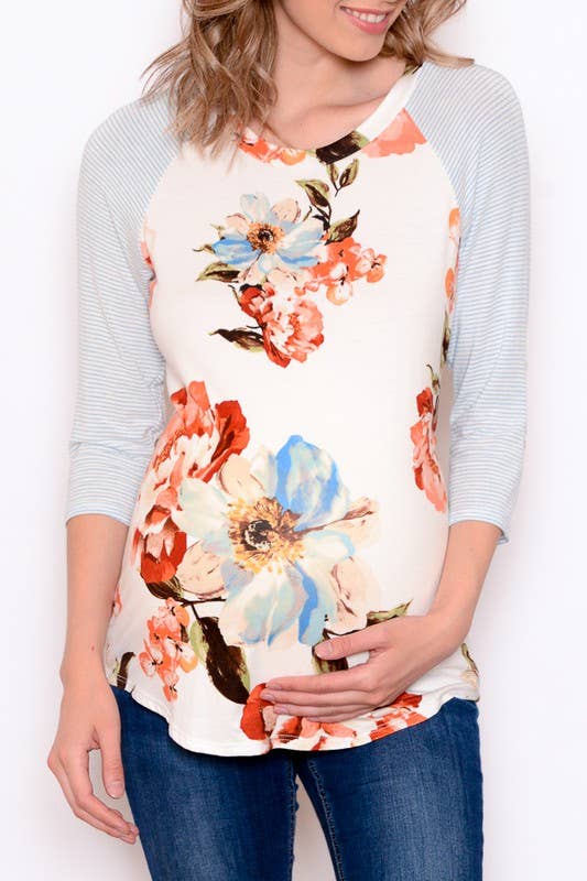 Maternity Floral Print Baseball Tee