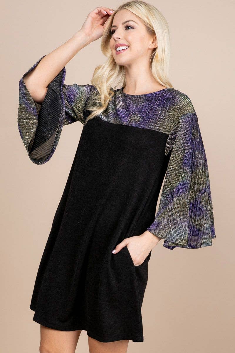Shimmer Sparkle Bell Sleeve Dress