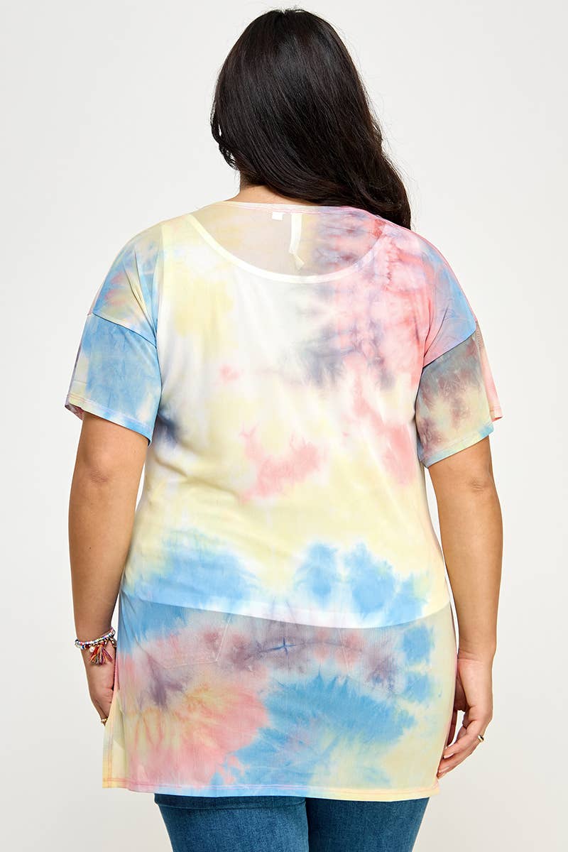 Plus Size Tie Dye Print Mesh Tee