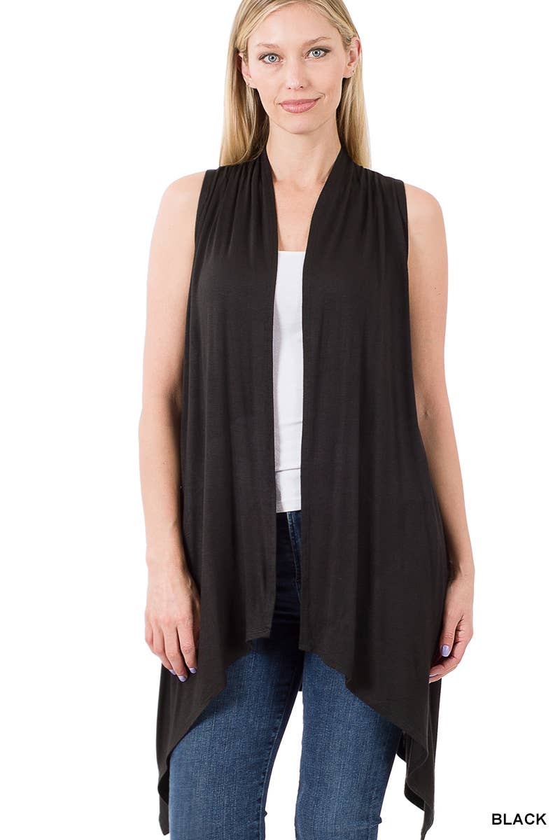 Sleeveless Draped Open Front Cardigan