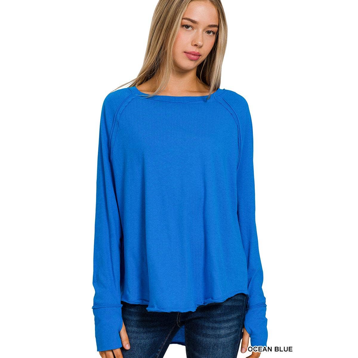 COTTON RAGLAN SLEEVE THUMBHOLE TOP