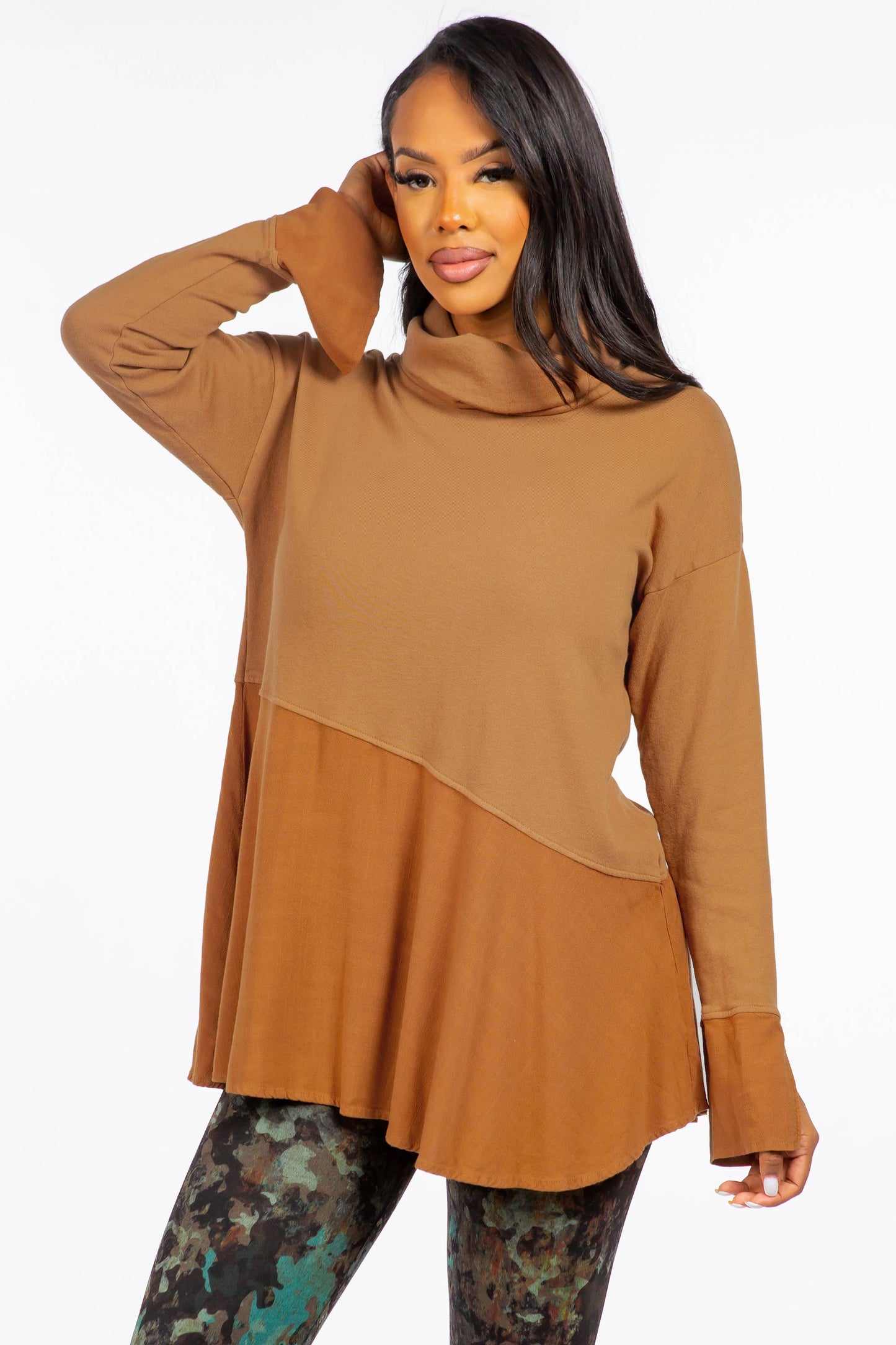 Cowl Neck Tunic with Asymmetric Panel