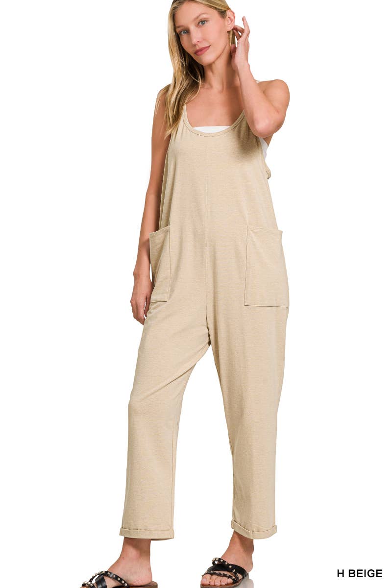 Spaghetti Strap Pocketed Cotton Jumpsuit
