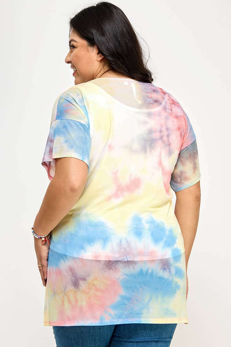 Plus Size Tie Dye Print Mesh Tee