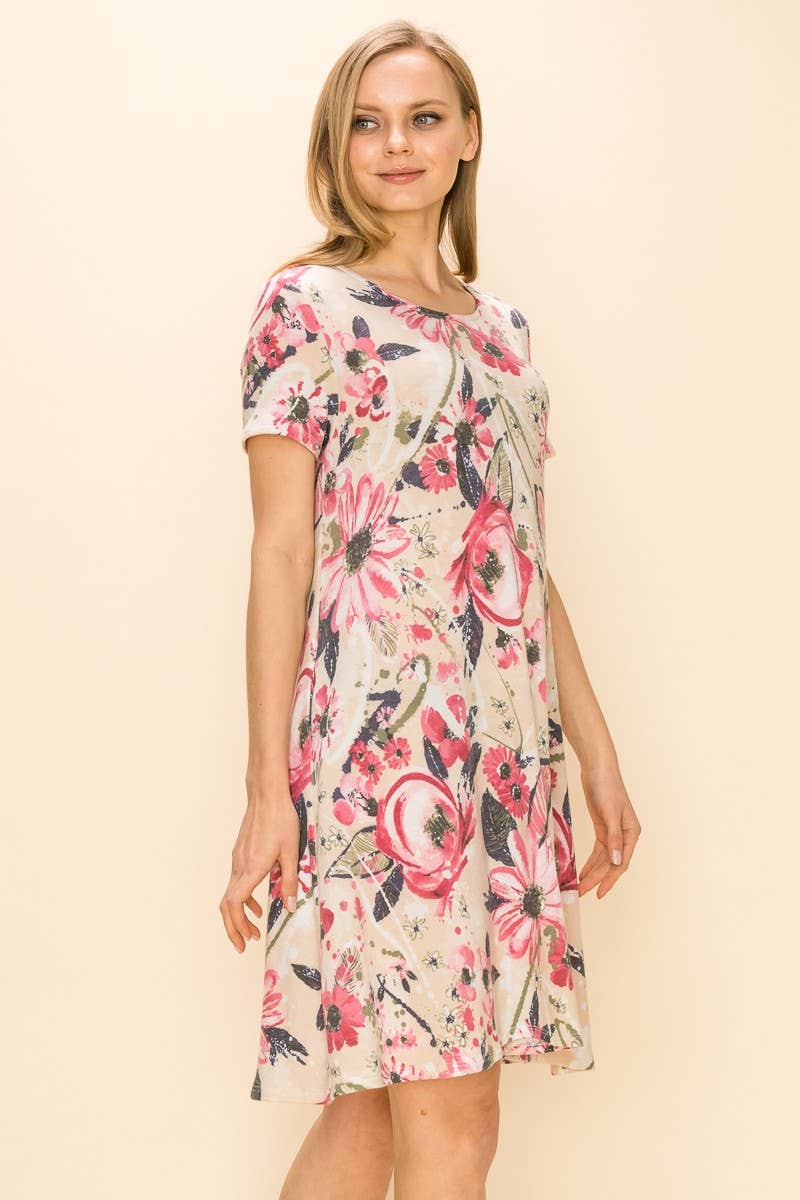 Women Floral Shirt Sleeve Midi Dress