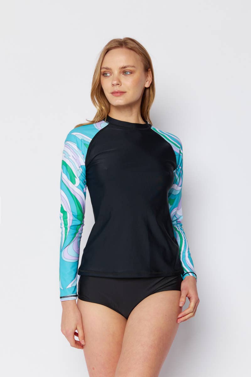 Long Sleeve Rashguard, Highwaisted bottom 2 Pcs