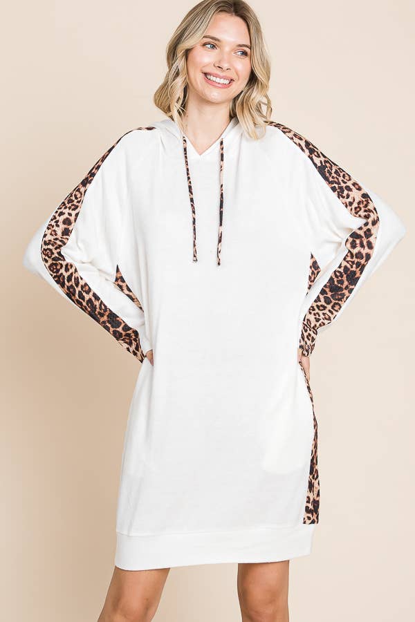 Animal Contrast Strip Hoodie Dress