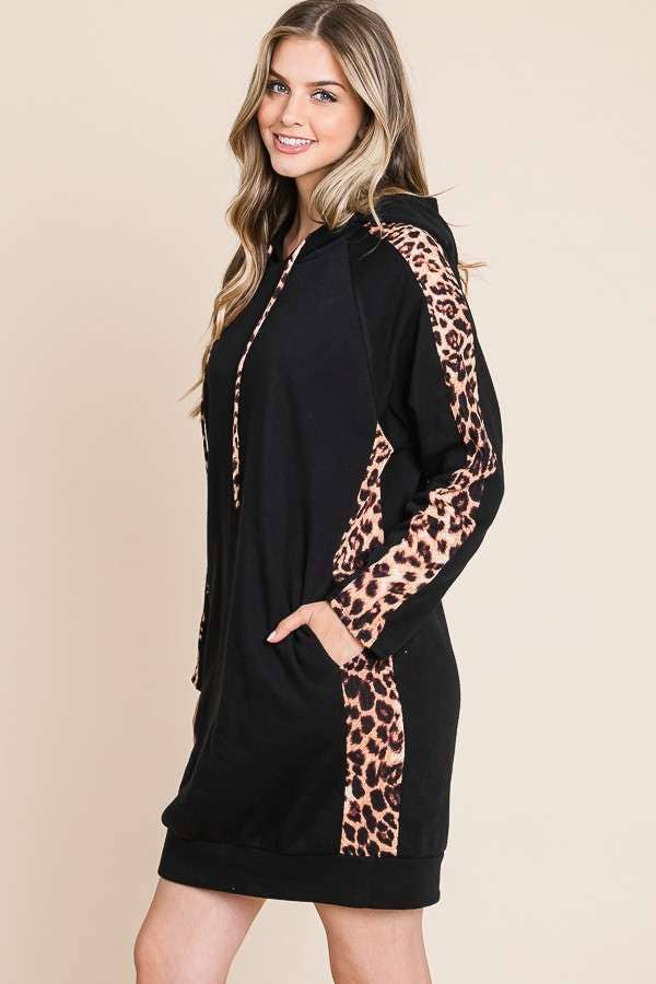 Animal Contrast Strip Hoodie Dress