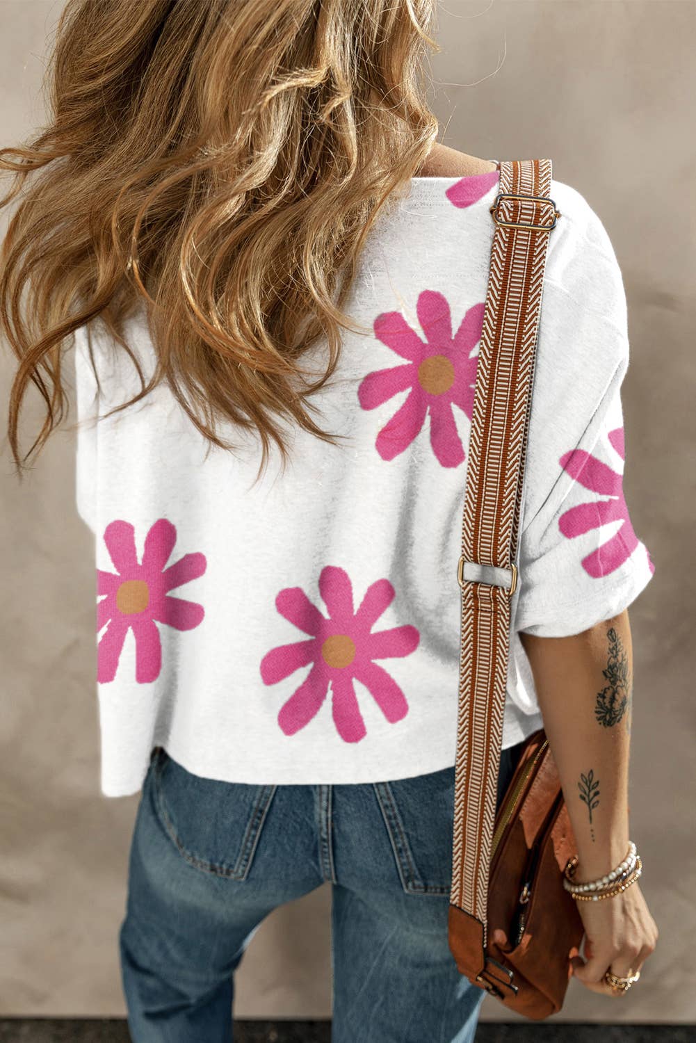 LDC Big Flower Pattern Round Neck Shift Blouse|Multicolor