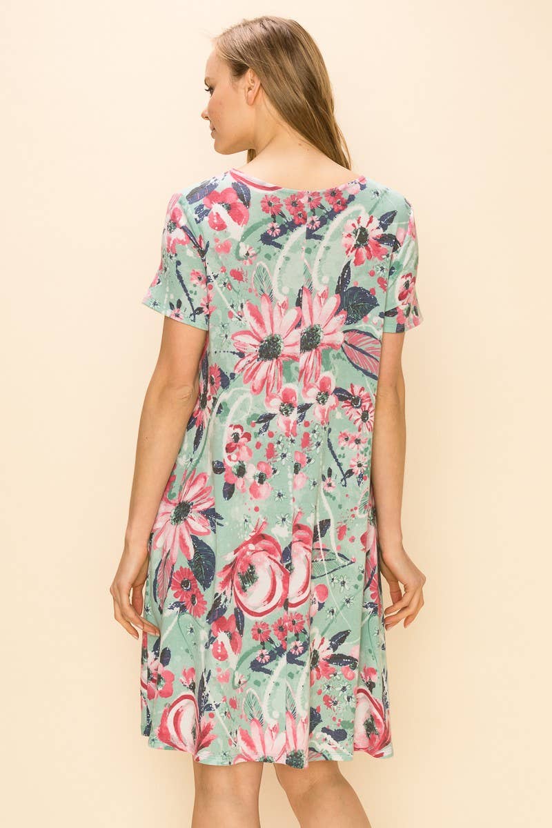 Women Floral Shirt Sleeve Midi Dress