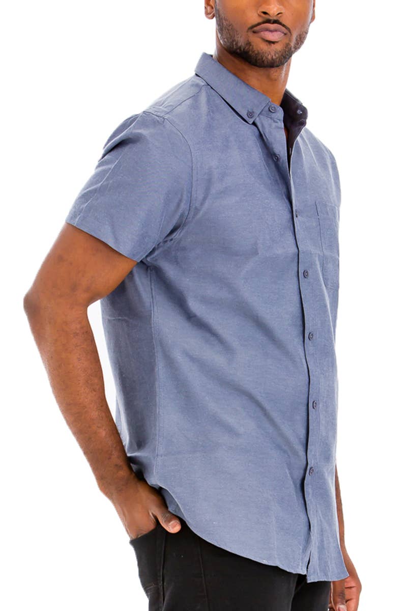 Solid Chambray Short Sleeve Button Down Shirt