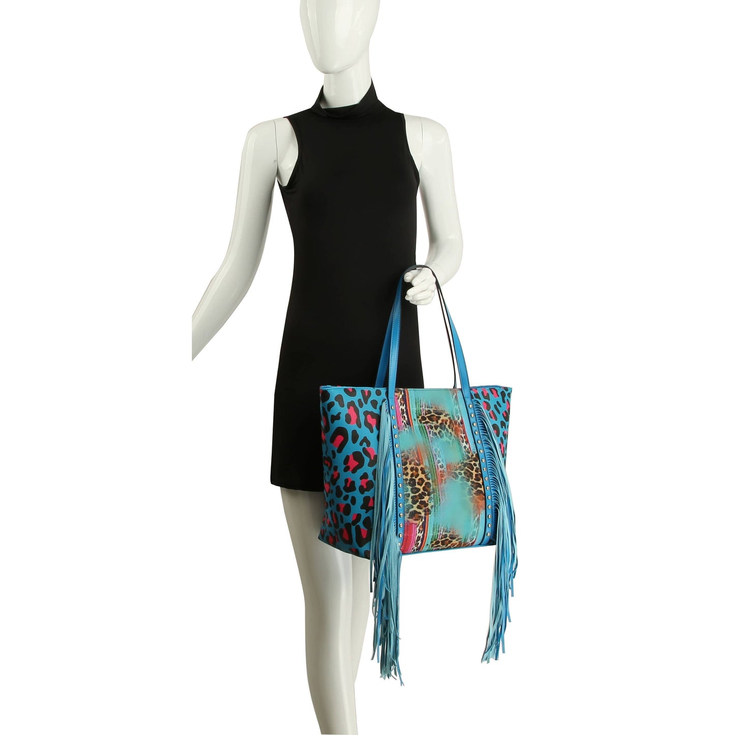 Women Cheetah Printed Flower Tote Hobo Bag