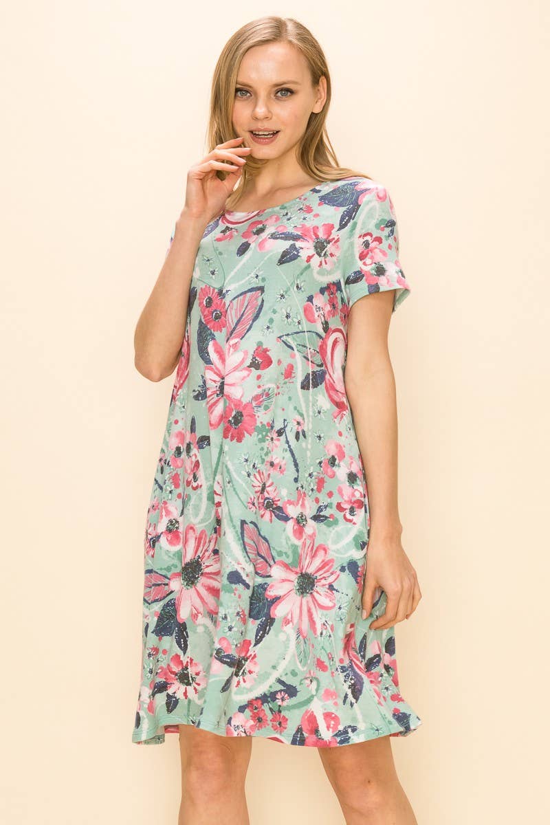 Women Floral Shirt Sleeve Midi Dress