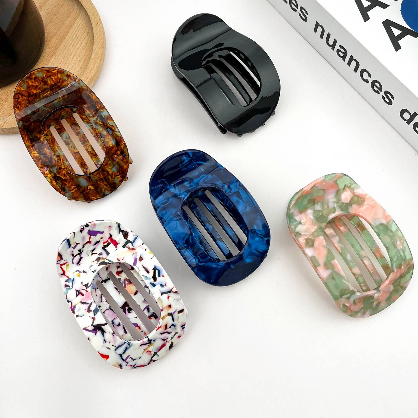 Acetate Classic Colorful Flat Hair Clips, Stylish Barrettes