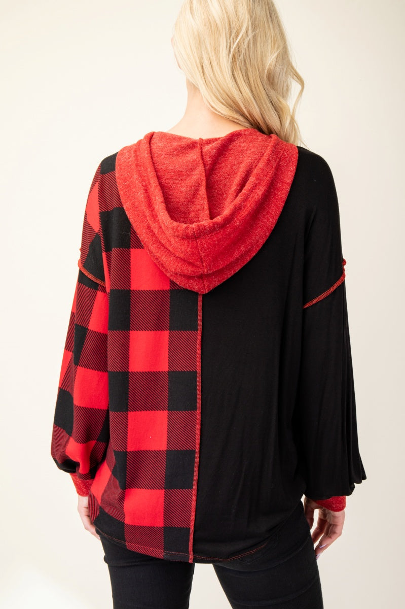 Color Block Plaid Hoodie