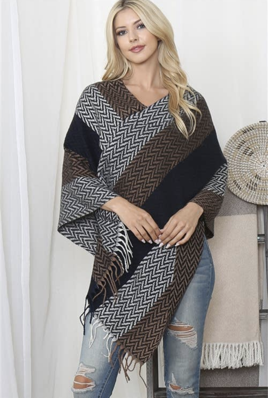 Color Faded Stripes Poncho