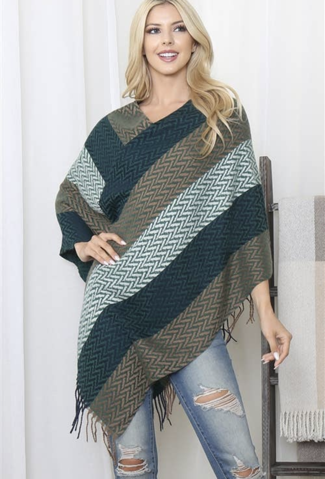Color Faded Stripes Poncho